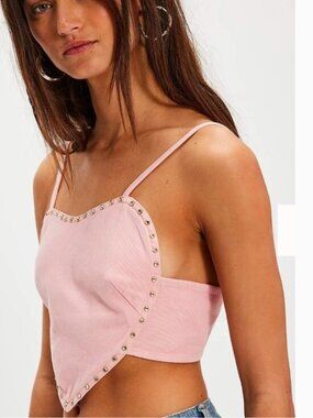 NWT OneTeaspoon Denim Heart Pink Crop Top